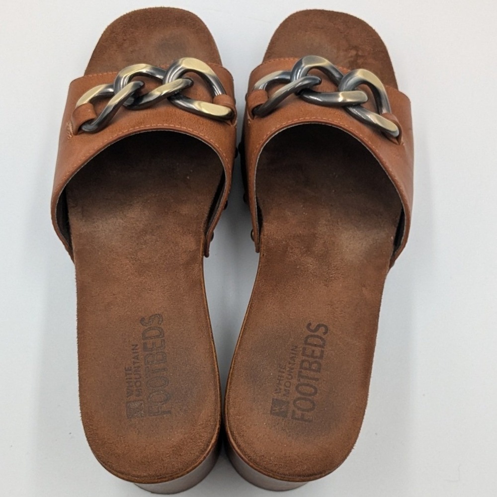 White Mountain Footbeds Brown Chain Slide Sandals Clog Heels Womens 9M Retro 70s - Picture 5 of 9